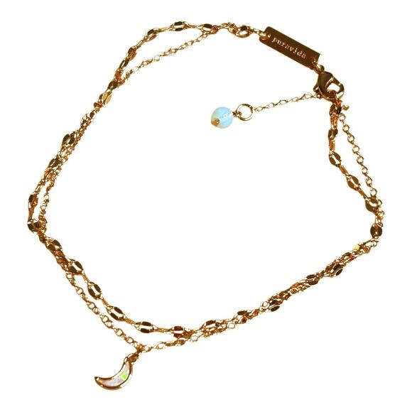 Pura Vida Rose Gold Tone Double Strand Chains Crescent Abalone Moon Charm Anklet - Picture 3 of 4